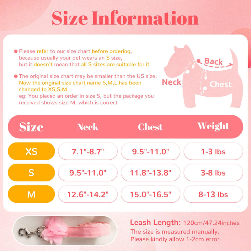 Cute Small Dog Harness and Leash Set Pink Lace Floral Girl Puppy Harness for Small Dogs Cats Soft Mesh Dog Vest Harness Escape Proof Pet Cat Harness Outfits XS (Fit 1-3 lbs; Chest 9.5-11") - PawsPlanet Australia