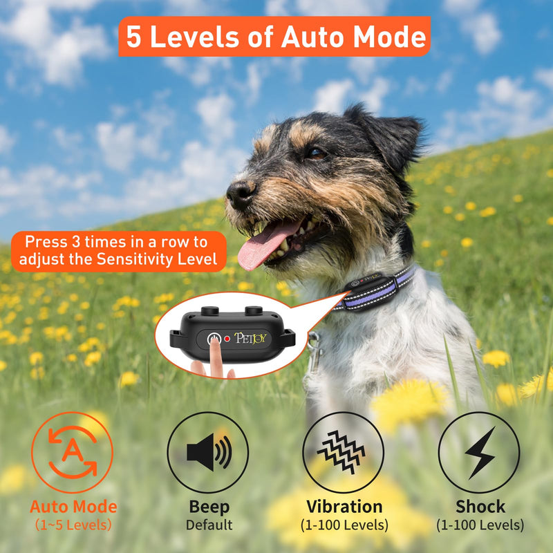 PetJoy 3 Dog Shock Collar with Remote, Dog Bark Collar for Large Dog, Automatic Bark Collar 3 Packs, Bark & Shock Collar 2 in 1 - Auto Mode with 5 Sensitivity Levels Orange - PawsPlanet Australia