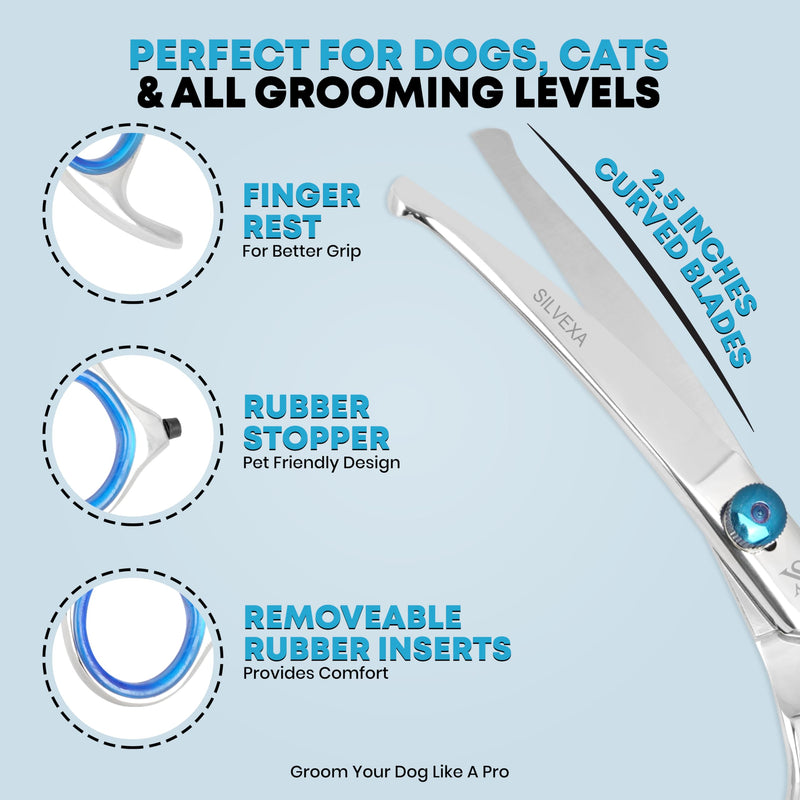 6.5” Curved Pet Grooming Scissors – Professional Dog Hair Cutting Shears with Blue Adjustable Tension Screw & Comfort Grip – Ideal for Face, Ears, Paws & Finishing - PawsPlanet Australia
