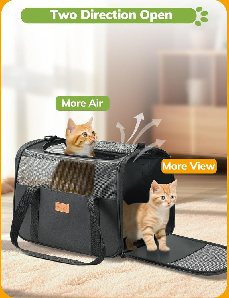 Morpilot Cat Carrier Soft - Portable Pet Carrier for Small or Medium Cats, Dogs and Puppy up to 14lbs, Airline Approved Dog Carrier with Safety Buckle - (Dark Gray) 16.0"L x 10.4"W x 11.2"H - PawsPlanet Australia