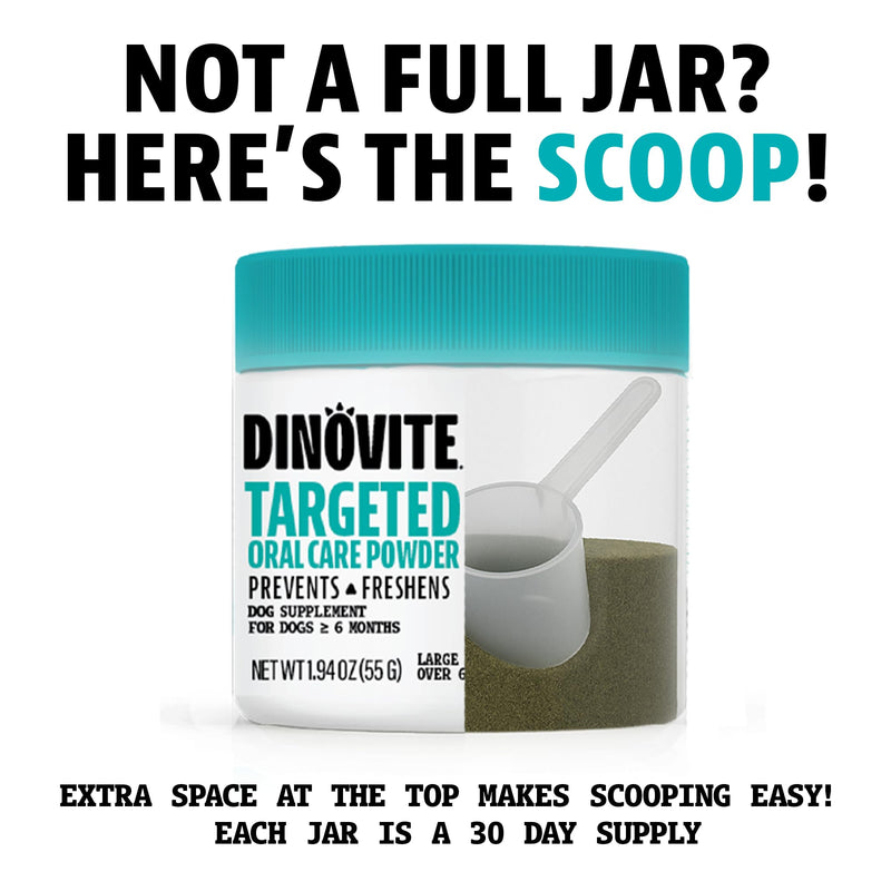 Dinovite Dog Dental Powder, Brush-Free Breath Freshener & Teeth Cleaning Dental Care Powder with Probiotics & Postbiotics, Oral Care Bad Breath Treatment, Large Dogs, Made in USA, 30 Day Supply 1.94 Ounce (Pack of 1) - PawsPlanet Australia