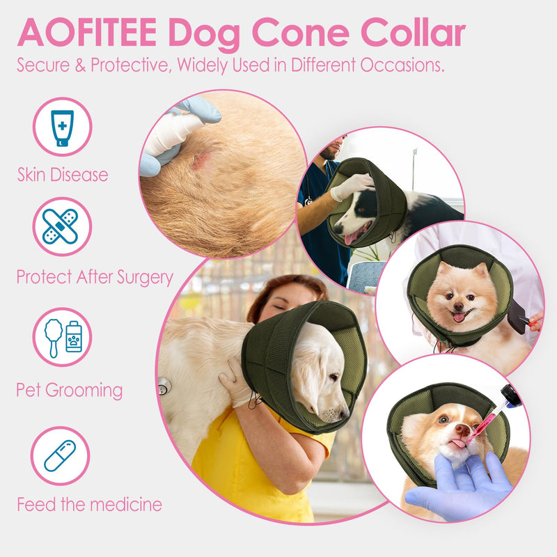 AOFITEE Large Dog Cone, Soft Cone for Dogs to Stop Licking, Breathable Dog Cones for Large Dogs After Surgery, Pet Recovery Collar E-Collar Alternative to Prevent Licking Wounds, ArmyGreen Large
