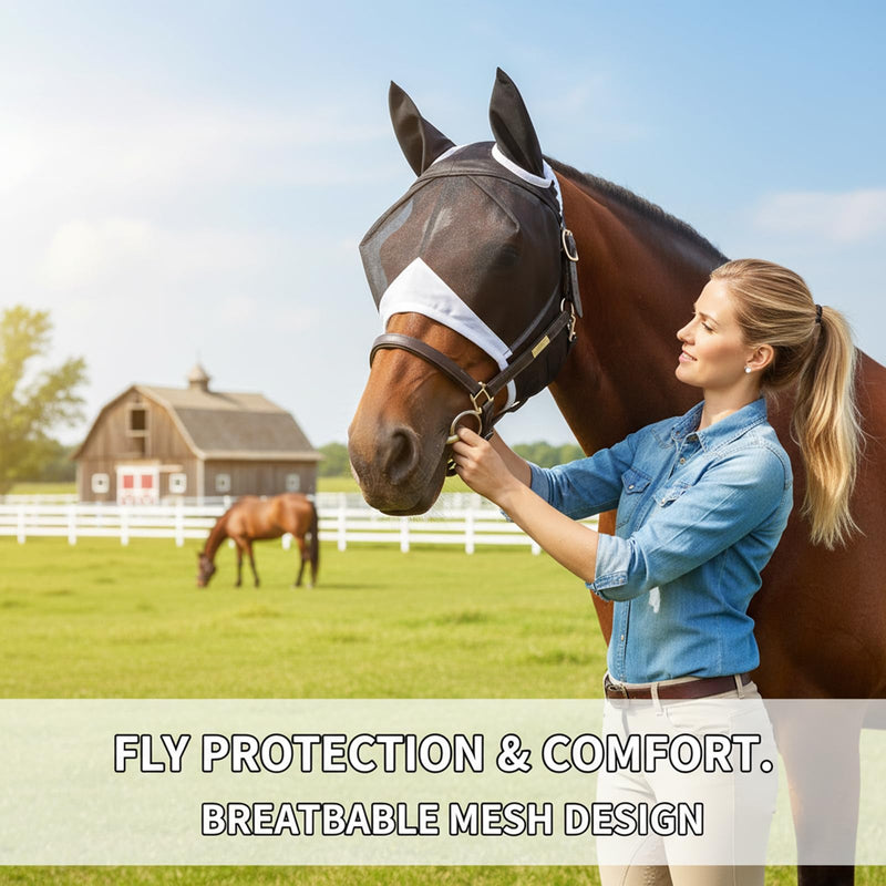 Fly Masks for Horses, Horse Fly Mask, Fly Protection for Outdoor Grazing and Hot Weather Riding, Comfortable Fit for Horses