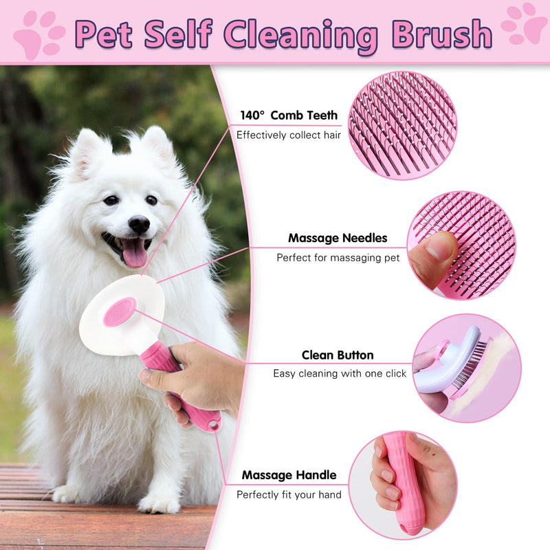 Dog Brush Grooming Kit 6PCS Dog Brush for Shedding-Dogs Brushes for Grooming, Dematting Comb for Dogs, Nail Clipper with Nail File, Flea Comb, Cat Bath Brush-Pink Pink - PawsPlanet Australia