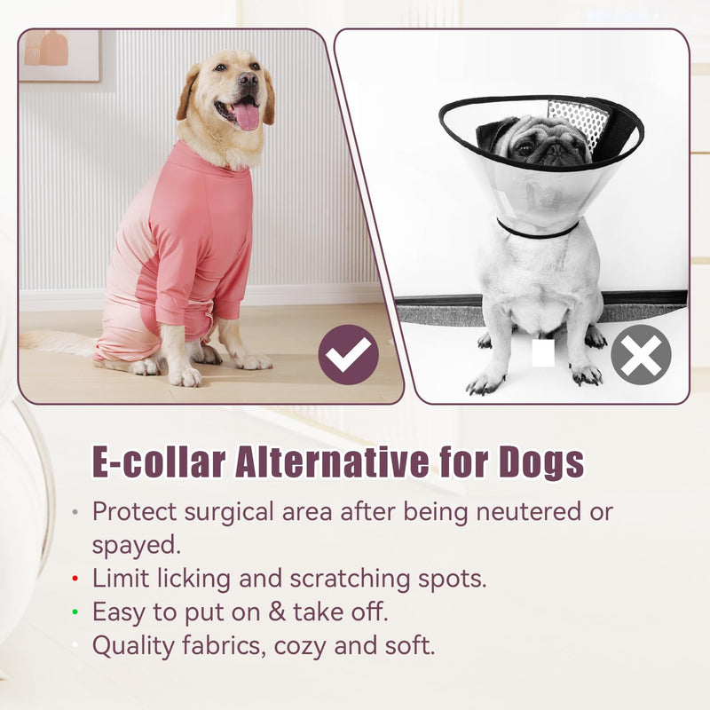 Dog Recovery Suit for Surgery Dog Onesie for Female and Male E-Collar Alternative Anti Shedding Pajamas Long Sleeve Claming Bodysuit Pink XL - PawsPlanet Australia
