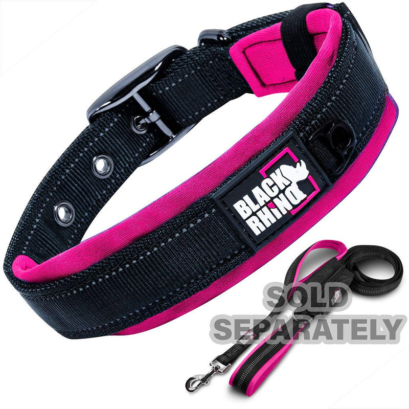 Black Rhino Dog Collars for Medium Dogs - Adjustable Reflective Heavy Duty Dog Collar with Ultra-Soft Neoprene Padding - Weatherproof, Durable, and Comfortable - Ideal for Active Dogs - Pink and Black Pink/Black - PawsPlanet Australia