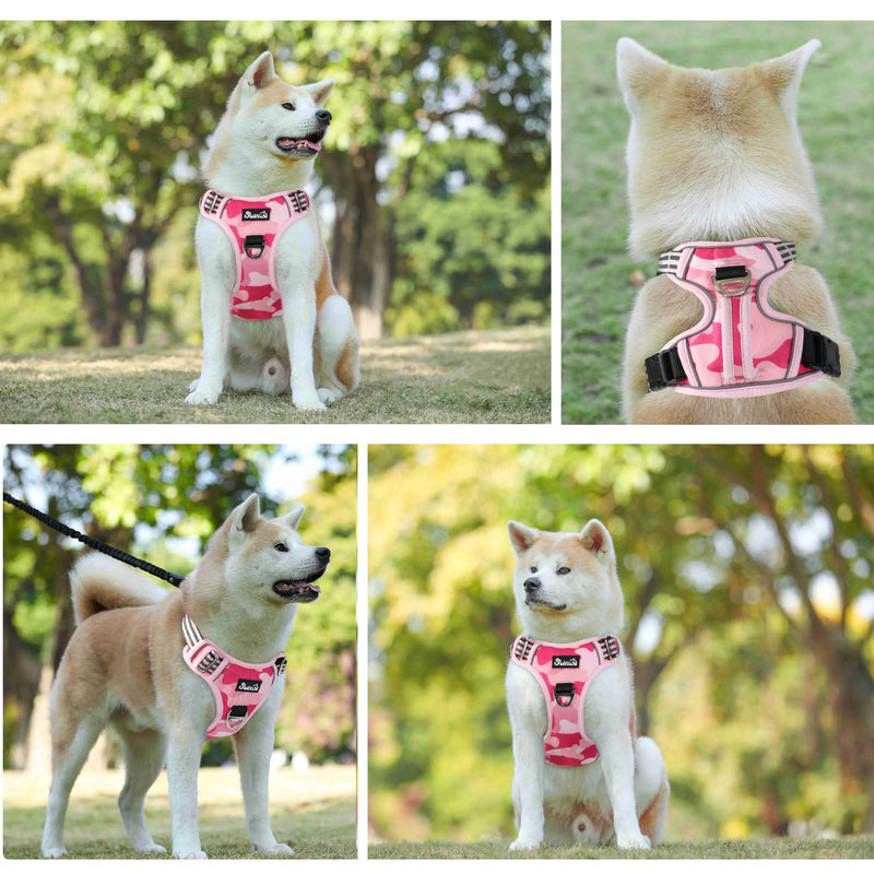 Dog Harness Large Dog, Anti Pull Adjustable Heavy Duty Pet Vest with 2 Clips, Easy Control Escape Proof Puppy Harness with Soft Padded Handle Reflective for Outdoor Training Walking, XL Camo Pink XL(Neck: 55-83cm, Chest: 50-94cm) - PawsPlanet Australia