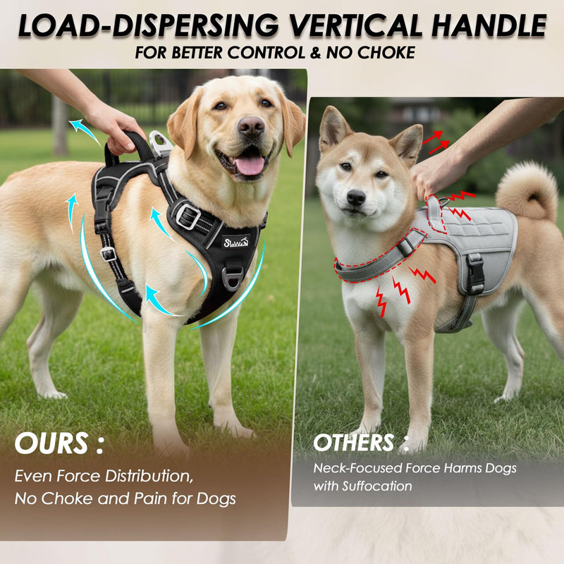 SlowTon No Pull Dog Harness, Heavy Duty No Choke Pet Harness with 2 Leash Clips and Easy Control Vertical Handle, Adjustable Soft Padded Dog Vest for Small, Medium and Large Dogs(Black,X-Large) X-Large(Chest 19.7''-37'') A-Black - PawsPlanet Australia