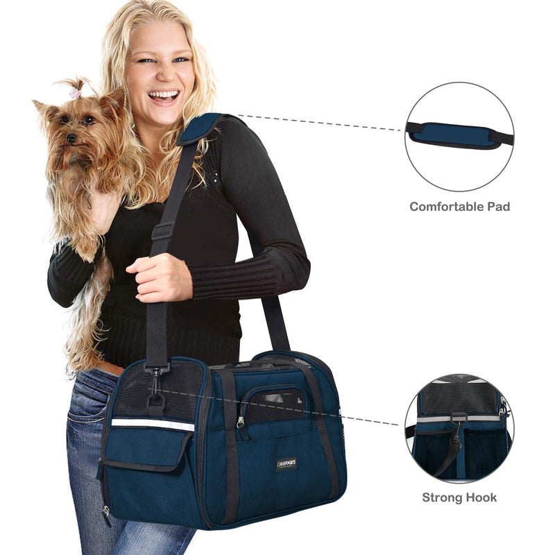 Dog Purse Carrier for Small Dogs, Soft-Sided Tote Bags with Pocket Dog Travel Supplies Portable Dog Sling with Anti-Slip Bottom (Navy Blue-17in) - PawsPlanet Australia