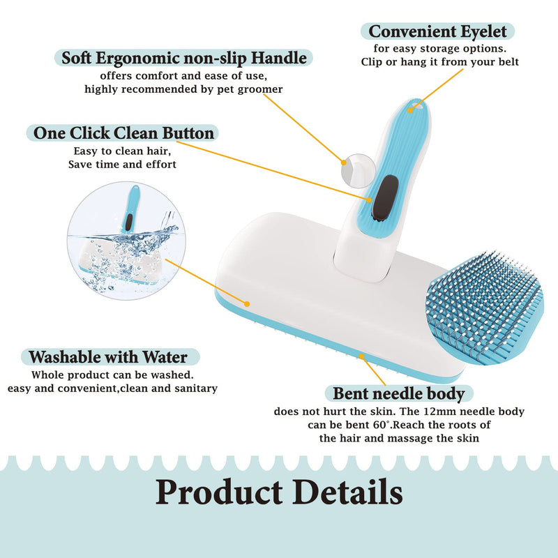 Dog Brush - Self Cleaning Dog and Cat Hair Brush, Efficient Shedding Grooming Tool for Long and Short Haired Dogs & Indoor Cats, Deshedding Comb (Blue) Blue - PawsPlanet Australia