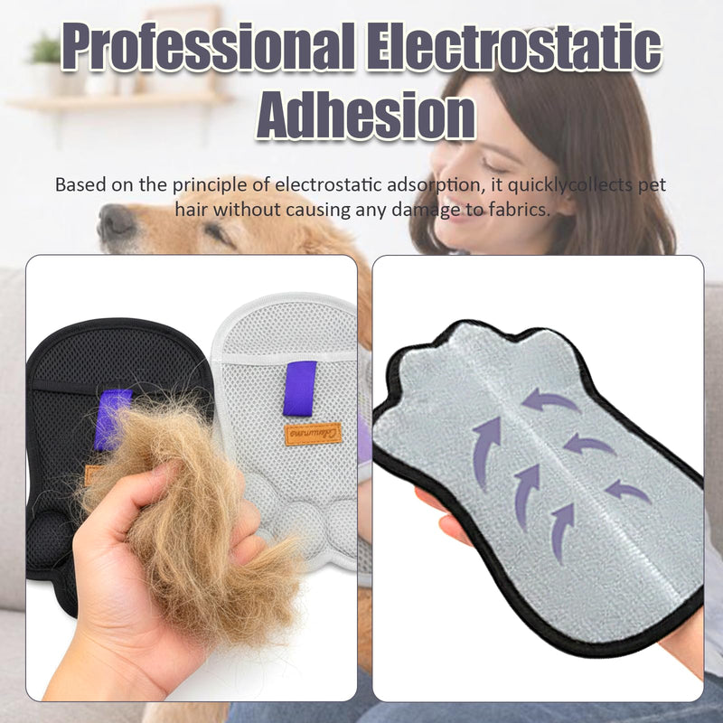 2PCS Paw Shape Pet Hair Removal Glove for Dogs & Cats, Reusable Electrostatic Lint Remover Brush for Couch, Carpet, Clothing, Bed, Car Seat, Upgraded Design（Gray） Grey