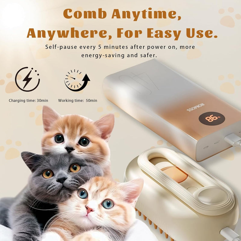 Cat Brush Cat Steam Brush Rechargeable Steamy Pet Grooming For Shedding, Water Spray Massage Brushs, Dog Hair Removal Self Cleaning Brushs Steamer Wet Spa Comb (White) - PawsPlanet Australia