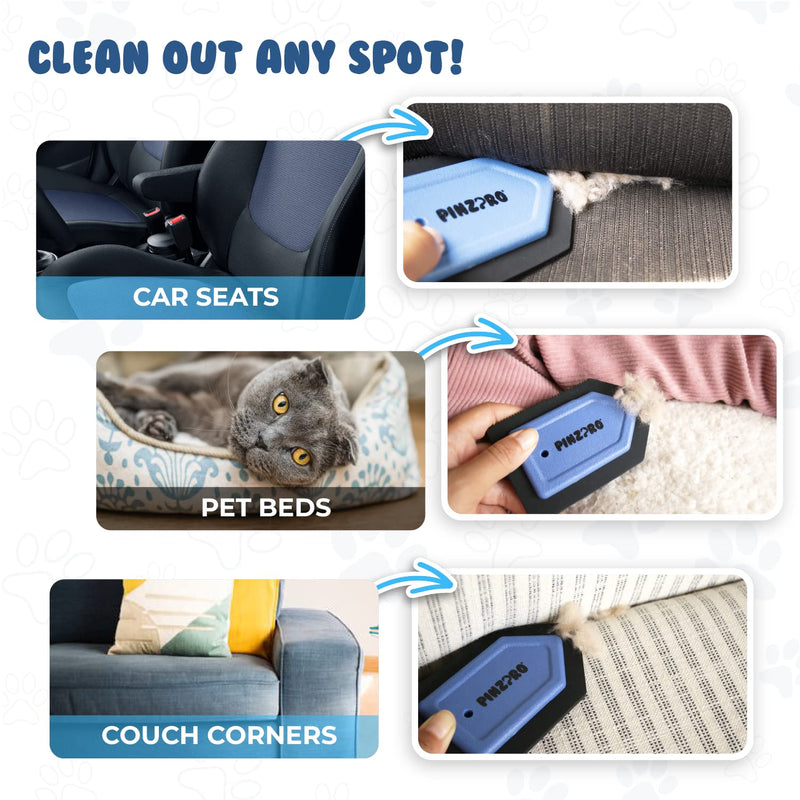 Pet Hair Remover + Bonus Mini Pet Detailing Brush - Reusable Lint Roller - Cat Hair Remover Roller - PinzPro Dog Hair Remover Set for Carpet, Couch, Bed, Car Seat. - PawsPlanet Australia