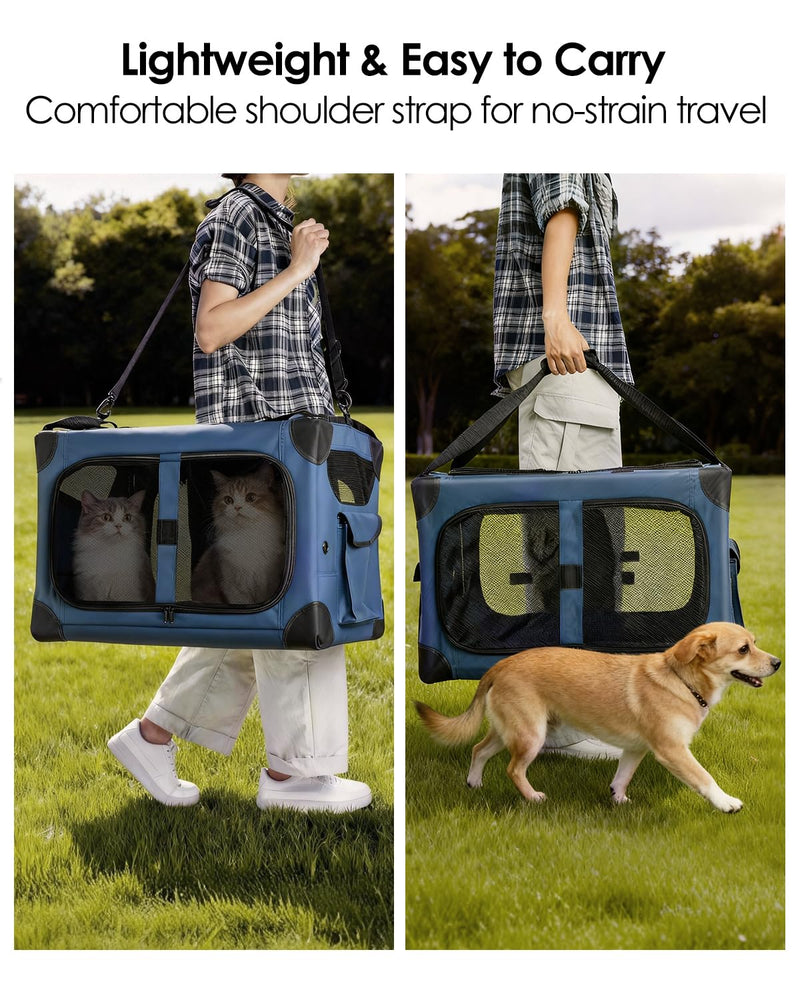 Extra Large Cat Carrier for 2 Cats, XL with Removable Divider, Foldable Soft-Sided Pet Carrier with Storage Tote, Portable Travel Crate for Large Cats, for Car & Home Use, 24" x 17" x 17" Blue
