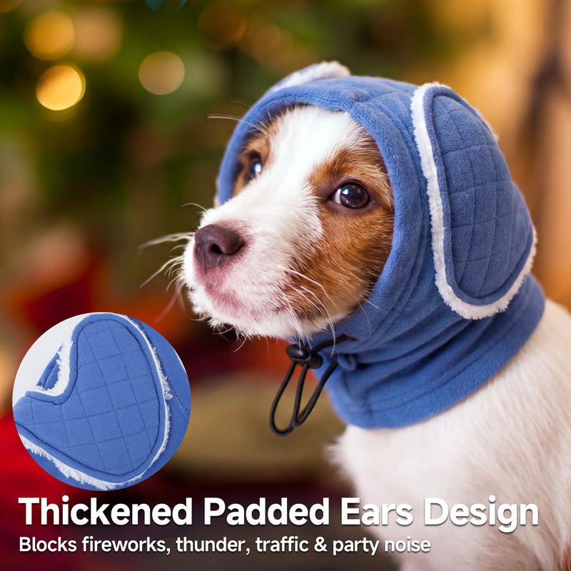 Dog Ear Muffs for Noise Protection – Dog Ear Defenders Calming Hoodie for Anxiety Relief, Anti Scratch Ear Wrap for Grooming Blow Drying Fireworks Thunder (Blue, S) Blue