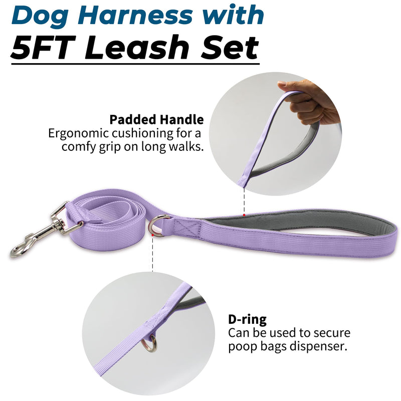 Escape Proof Dog Harness and Leash Set, Lightweight Dog Harness with Lift and Assist Handle, No Pull Reflective Pet Vest for Small Medium Dogs, Ideal for Puppy Walking and Training (Purple, M) Purple (Harness+Leash)