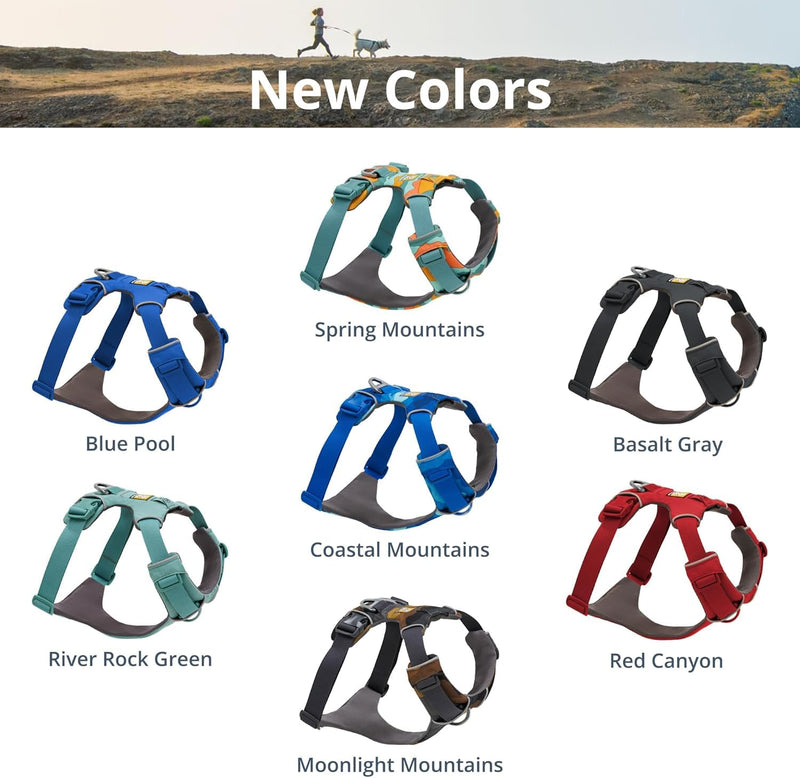 Ruffwear, Front Range Dog Harness, Reflective Soft Padded Everyday Harness with Dual Leash Clips, Adjustable and Lightweight Fit for Training or Walking for All Dogs, River Rock Green, Medium - PawsPlanet Australia