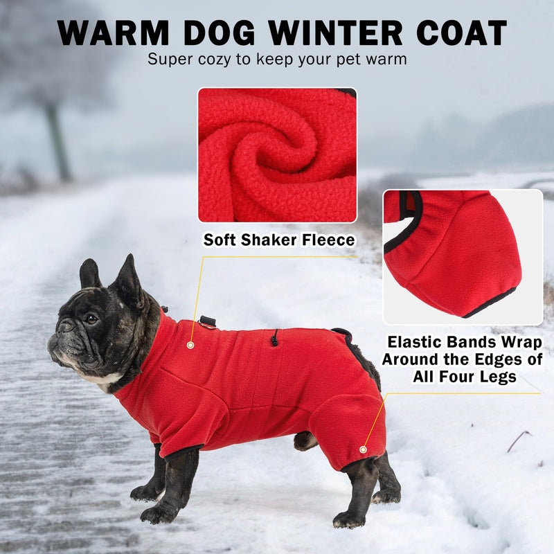 SCENEREAL Fleece Dog Winter Coat with Harness Built in, Soft Pullover Pajamas Warm Dog Sweater, Cold Weather Pet Jacket Jumpsuit Apparel Outfit for Small Medium Large Dogs Walking Hiking Sleep, Red S Small(Back Length 12.5")