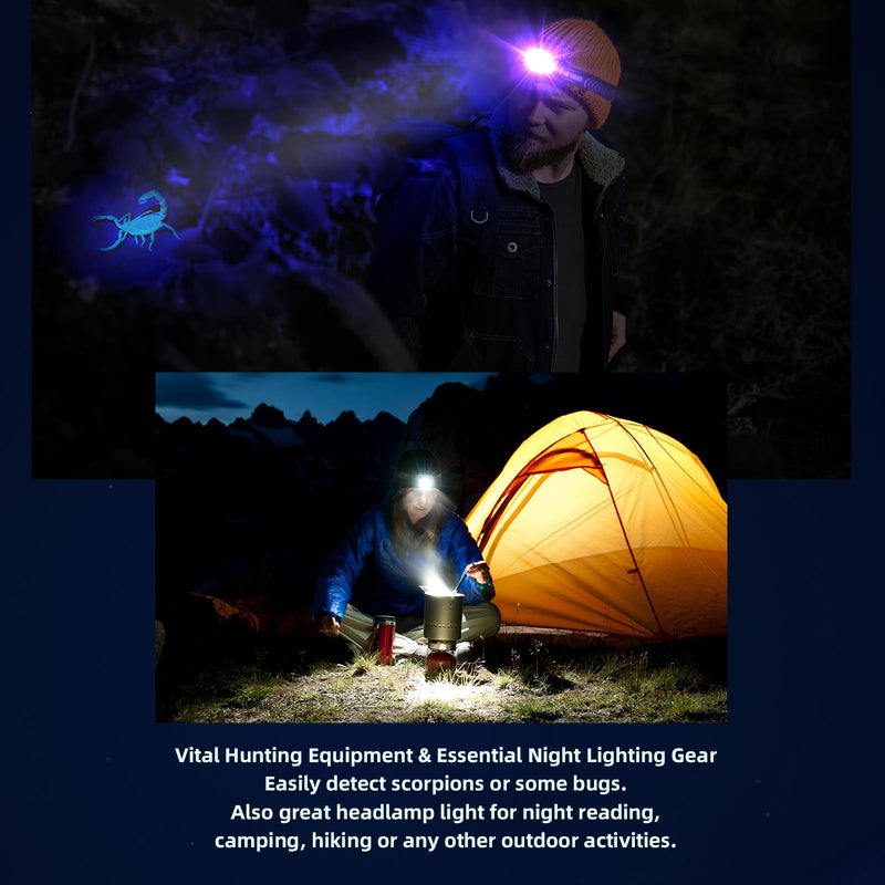 SEVENKA 2 UV Headlamp Flashlight Black Light, Rechargeable LED Hand Free Mini UV Blacklight 395nm Head Light with White & Ultraviolet Light, Detector for Pet Dog/Cat Urine Stains,Bed Bug,Scorpions - PawsPlanet Australia