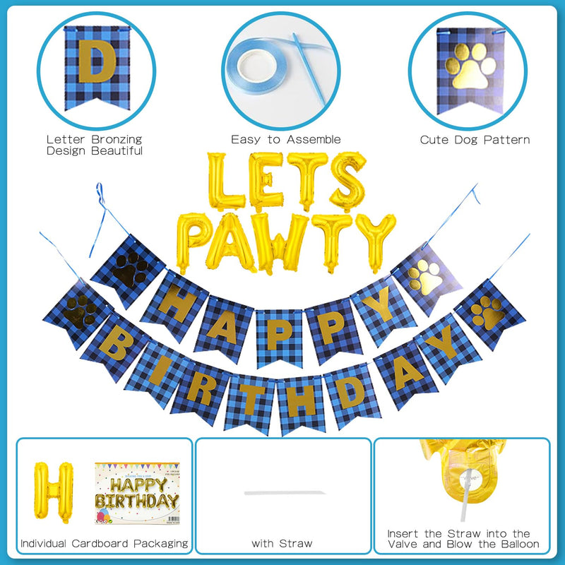 Dog Birthday Decorations Boy, Dog Birthday Bandana Blue Dog Birthday Hat with Numbers, Dog Birthday Banner HAPPY BIRTHDAY and LETS PAWTY Balloons for Dogs Birthday Party Supplies for Cat Dog Birthday Boy Outfit - PawsPlanet Australia