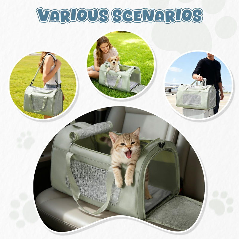 Large Cat Carriers Dog Carrier Pet for Small/Medium Cats Dogs Puppies,Soft-Sided Cat Bag Airline Approved,Carry Up to 20 Lbs,Green A-Medium-Green