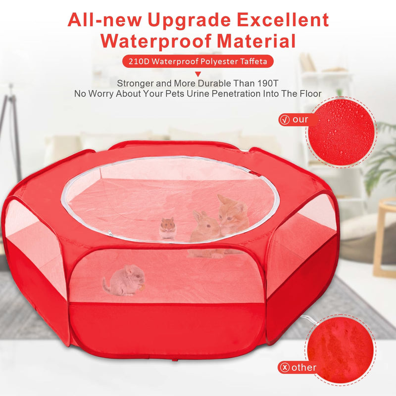 XIRGS Small Animal Playpen, Pet Playpen for Cat/Rabbit/Hamster/Guinea Pig/Bunny/Ferret/Kitten Toys Chick Brooder Box Cage Tent Pop Up Play Pen with Cover, Portable Play Yard Indoor Outdoor Waterproof Carmine - PawsPlanet Australia