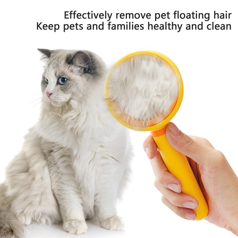 Cat Hair Brush with Release Button for Indoor Cats, Cat Grooming Brush for Long or Short Hair Dogs, Cat Combs for Pet Massage Self-Cleaning Cat Hair Brush Yellow