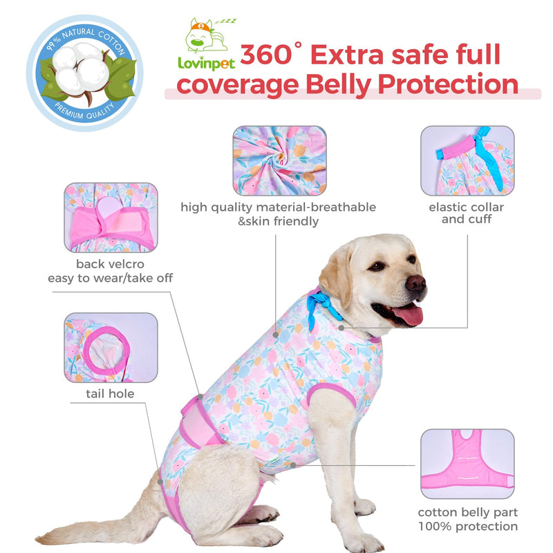 LovinPet Spay Suit for Female Dog: Surgical Suit for Male Dogs Female & Male Anti-Licking Protection Full Body Coverage for Anti-Shedding XL Pink - PawsPlanet Australia