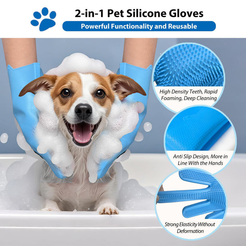 Dog Bathing Gloves,Dog Washing Grooming Gloves for Bathing and Massaging,Silicone Gloves with Enhanced Five Finger Design,Blue BLUE - PawsPlanet Australia