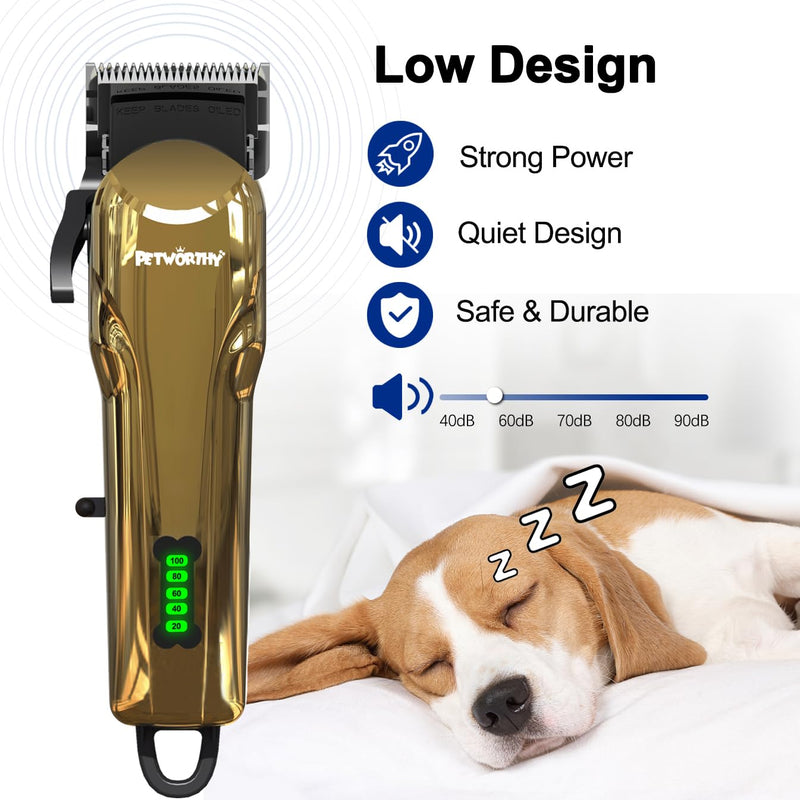 Dog Clippers for Grooming - Dog Grooming Kit for Heavy Thick Hair Coats Low Noise Dogs Shaver Clippers with Cloth Upgraded Professional Rechargeable Cordless Electric Quiet Plating Clippers Plating Gold - PawsPlanet Australia