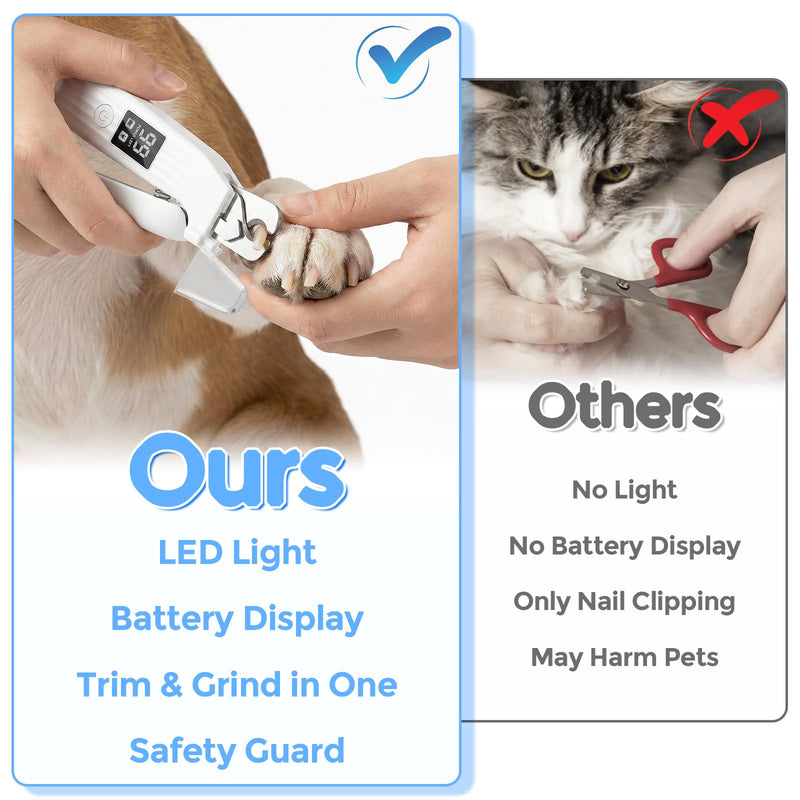 2-in-1 Led Cat Dog Nail Grinder - Rechargeable Pet Nail Trimmers with LED Light,300mAh Battery Quick USB Charge for Medium Small Dogs Cats Rabbits - PawsPlanet Australia