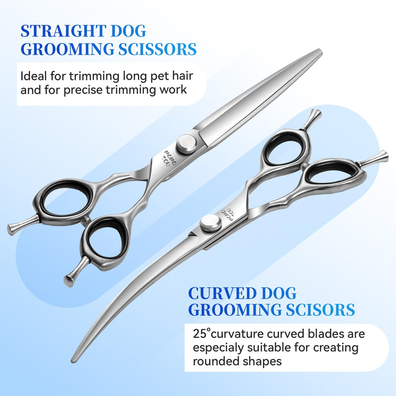 Dog Grooming Scissors Set 3 in 1 with Straight, Curved, Thinning Scissors and Comb Stainless Steel Dog Shears for Grooming Pets and Cats,Sharp and Durable - PawsPlanet Australia