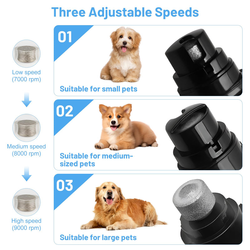 Dog Nail Grinder with Dual LED Lights & LCD, 3-Speed Quiet Pet Nail Trimmer (<40dB), Safe Painless Electric Nail File for Dogs & Cats