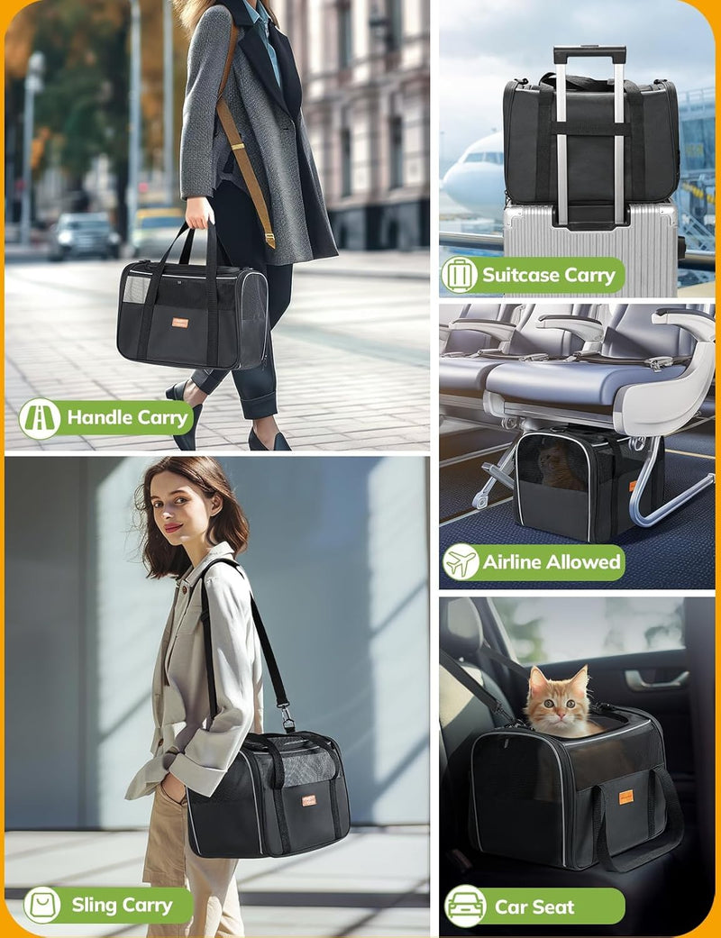 Morpilot Cat Carrier Soft - Portable Pet Carrier for Small or Medium Cats, Dogs and Puppy up to 14lbs, Airline Approved Dog Carrier with Safety Buckle - (Dark Gray) 16.0"L x 10.4"W x 11.2"H - PawsPlanet Australia