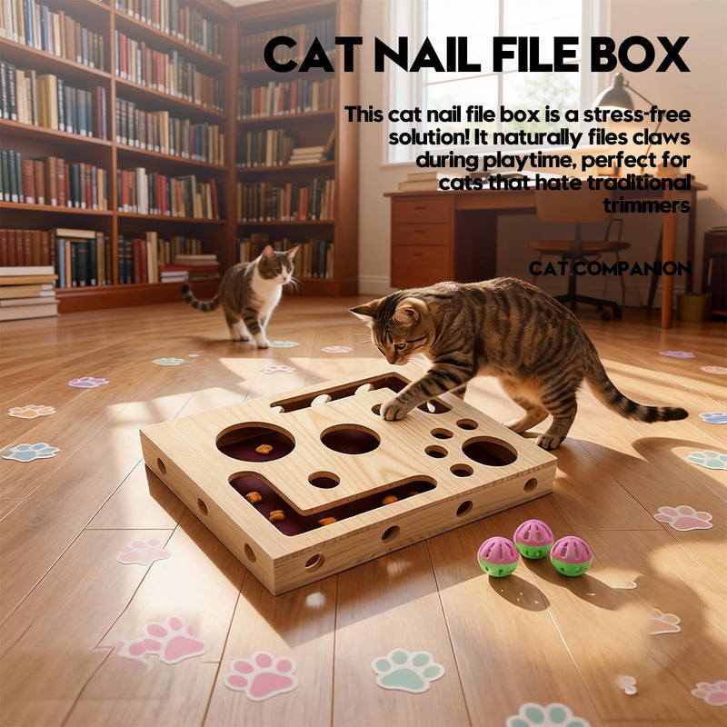 DBZ Cat Scratch Puzzle Enrichment Box, Pine Wood Cat Nail File Enrichment Box, No Need to Install Cat Nail File Box, Stress-Free Alternative to Claw Clippers