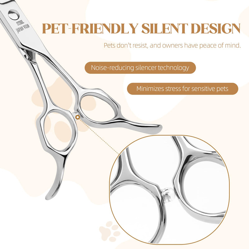 7.5 In Curved Dog Grooming Scissors, Professional Japan VG10 Steel Pet Grooming Shears, Ergonomic Reversible Handle for Face, Eyes, Paws, and Body Curved Scissors