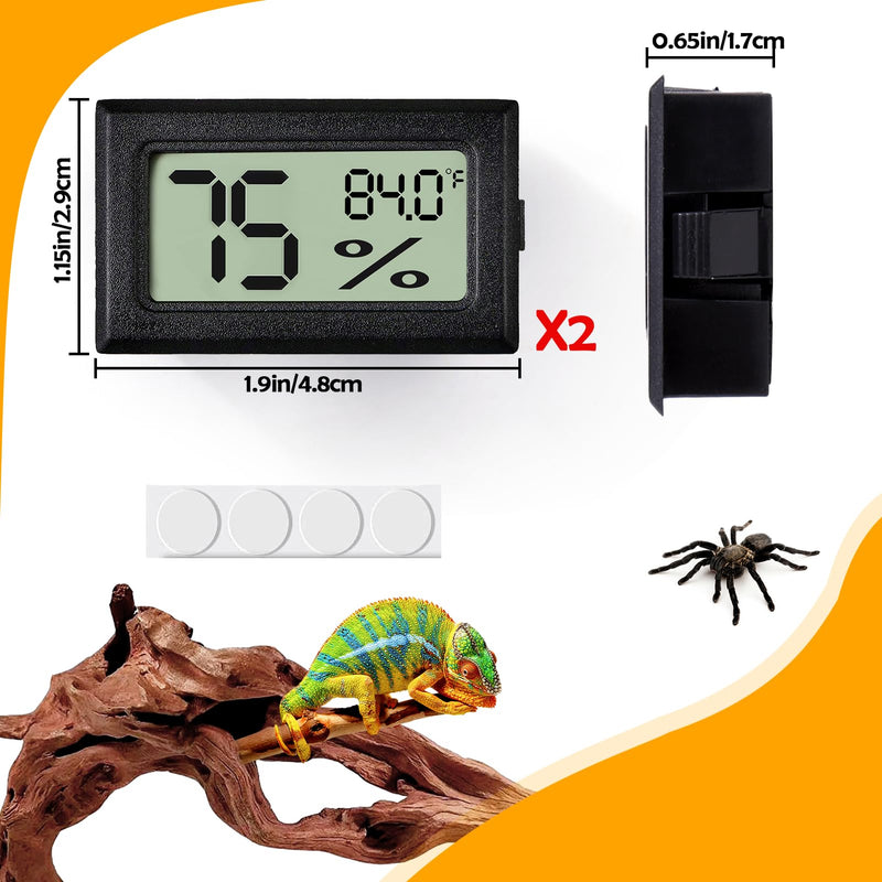 2 PCS Rectangle Reptile Thermometer and Humidity Gauge for Bearded Dragon Accessories, Reptile Tank Accessories for Jumping Spider, Leopard Gecko, Hermit Crab, Gecko, Ball Python, Lizard black,rectangle - PawsPlanet Australia