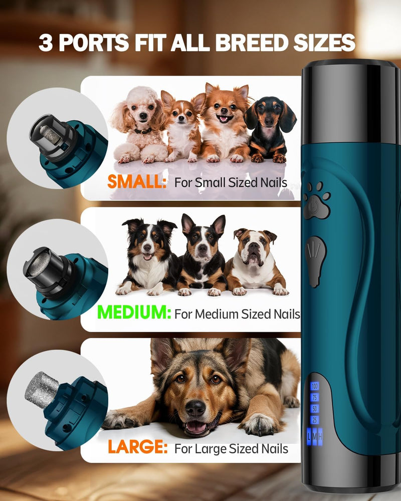 YABIFE Dog Nail Trimmers and Dog Nail Clippers Kit, Whisper Quiet Electric Grinder with Light, for Small, Medium, Large Dogs, Cats Toenail Grooming, 3 Speeds A-Blue - PawsPlanet Australia