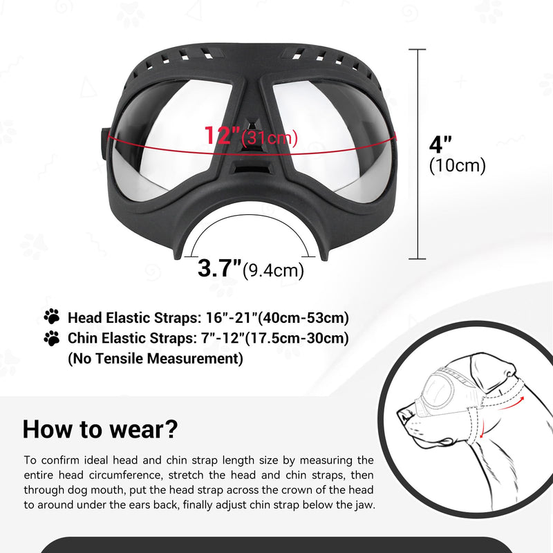 Namsan Dog Goggles for Large Dogs, Wide Snout & Soft Frame, Tactical Driving Sunglasses for Dogs Medium to Large Breed, Anti-UV Dog Eye Protection, Windproof Dustproof, Adjustable, Black (Large)Silver Lens - PawsPlanet Australia