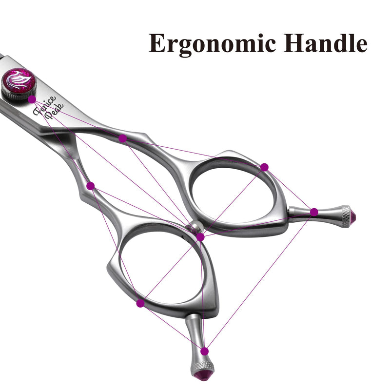 Fenice Peak 8.0‘’ Curved Chunker Dog Grooming Scissors with Purple Flashing Screw Professional 440C Stainless Steel Natural Color Pet Trimming Shears with Offset Handle Durable and Sharp 8'' - PawsPlanet Australia