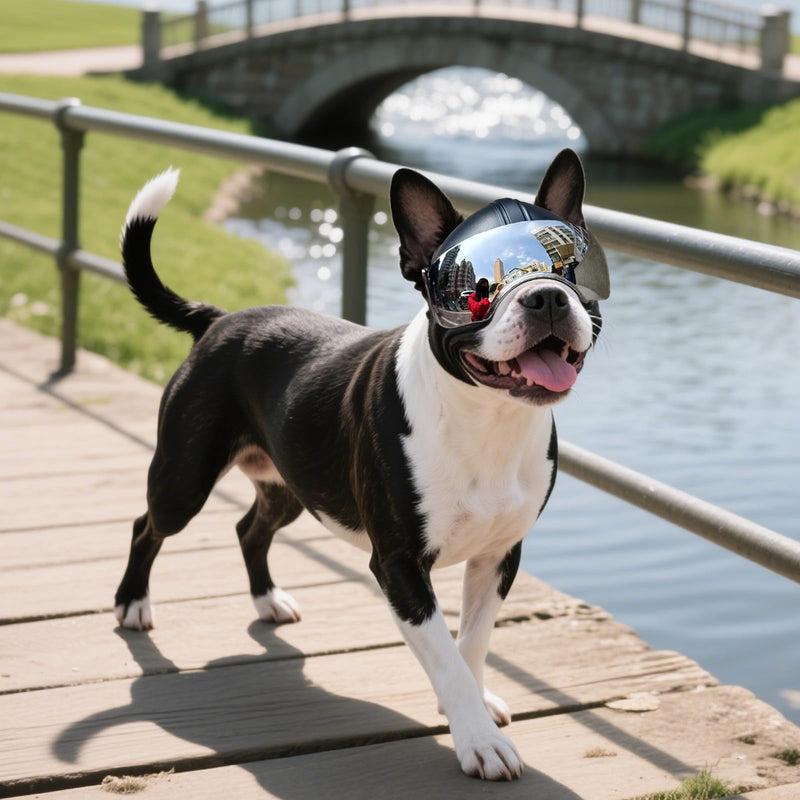 Namsan Dog Helmets for Small Dogs, Dog Helmet with Sun Lens Goggles, Doggie Helmets Hat with Ear Holes, Bike Doggie Helmet for Small to Medium Dogs, Adjustable, Black Silver Helmet - PawsPlanet Australia
