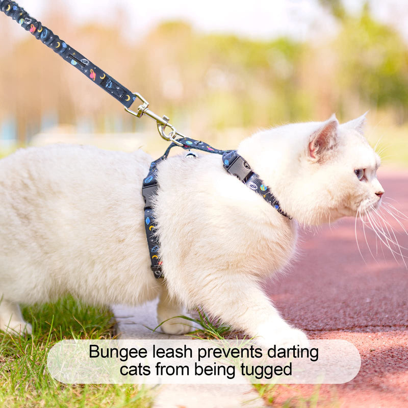 BEAUTYZOO Cat Harness and Leash Set Escape Proof for Walking, Kitten Soft Adjustable Vest Harnesses for Small Medium Large Cats, Easy Control Breathable Plaid Ribbon Nylon for Outdoor Indoor Use Medium(Chest: 14"-22") Black Star&Moon - PawsPlanet Australia