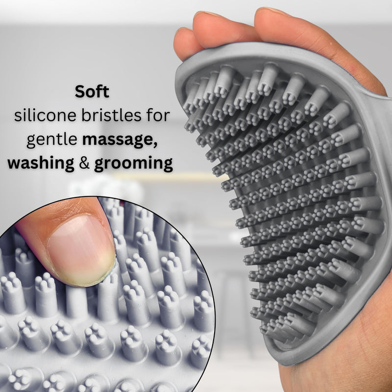 Dog Bath Brush - Silicone Grooming and Shedding Brush for Dogs & Cats, Puppy Essentials Dog Shampoo Brush, Pet Hair Removal Tool for Deep Clean & Massage Gray - PawsPlanet Australia