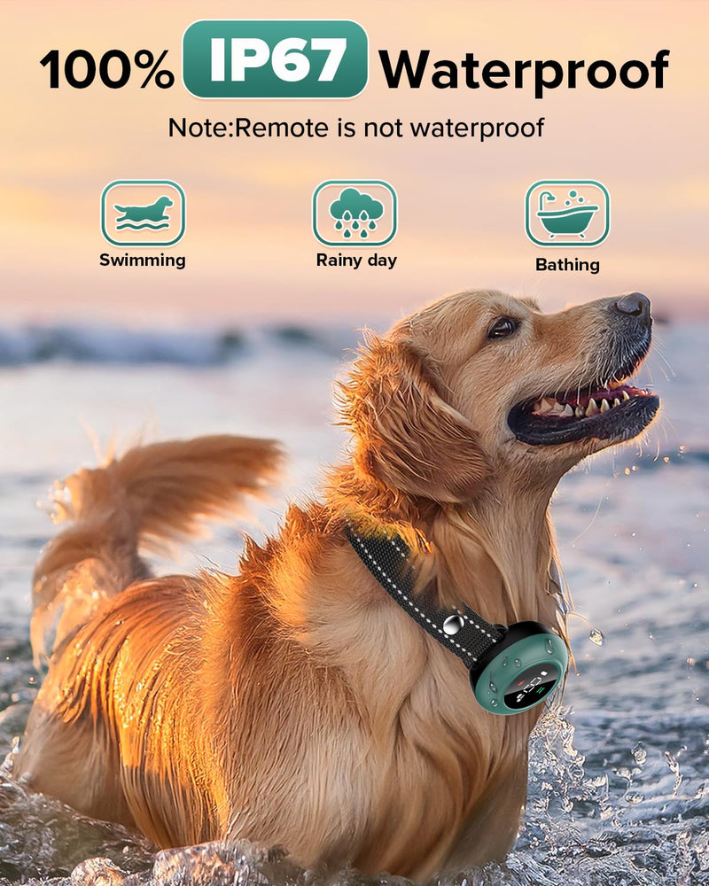 [New 2025] 2-in-1 Dog Shock Collar & Bark Collar – 3300FT Dog Training Collar with Remote, Automatic Anti-Barking, 5 Adjustable Sensitivity Levels, IP67 Waterproof E-Collar for Small Medium Large Dogs Green Calke - PawsPlanet Australia
