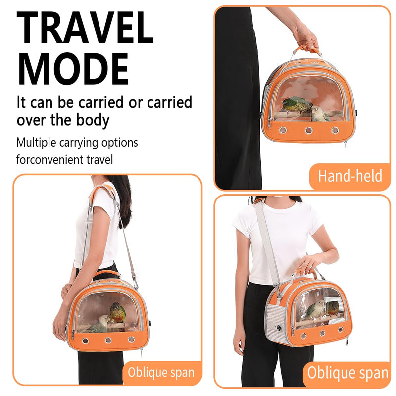 Bird Carrier,Bird Cage Parakeet Parrot Budgie Carrier Backpack for Small Birds, Travel Bird Cages with Perch, Transparent Ventilation Cockatiels, Lightweight Pet Carrier for Outdoor Use(Orange) Orange - PawsPlanet Australia