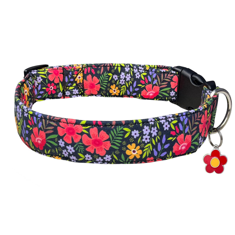 TEEMERRYCA Dog Collars with Floral Patterns Adjustable Dog Collar with Flower Charm Comfortable Cotton Pet Collar for Puppies Small Medium Large Cute Girl Female Boy Dogs, Red, L L:Neck 14"-22", Width 1.0” - PawsPlanet Australia