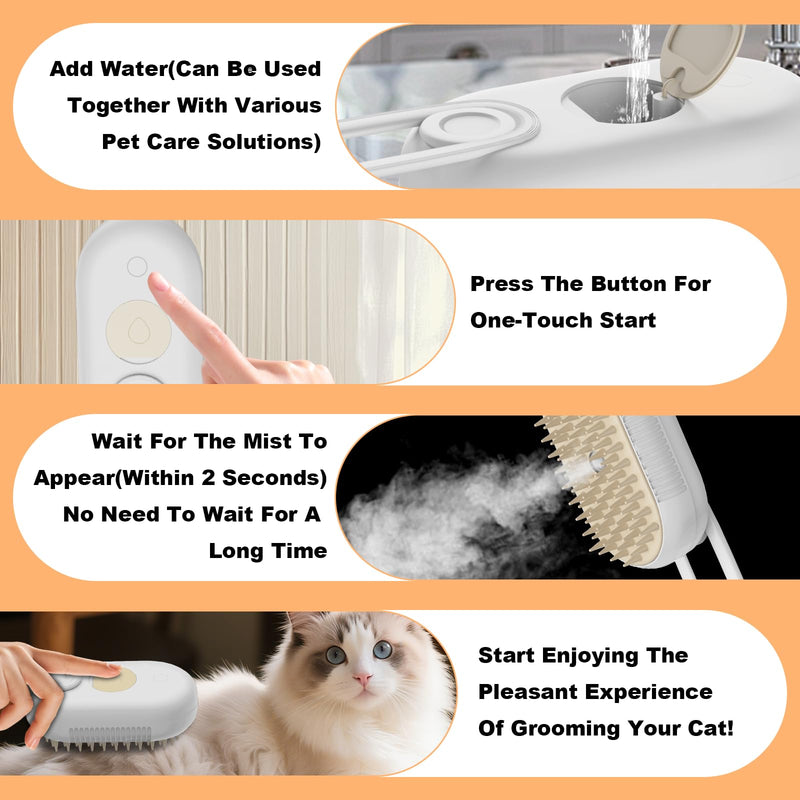 4 in 1 Cat Steam Brush for Shedding，Rechargeable Steam Pet Brush With Rotating Handle for Massaging, Self-Cleaning, and Pet Hair Removal for Long and Short Hair of Cat and Dog （Beige） - PawsPlanet Australia