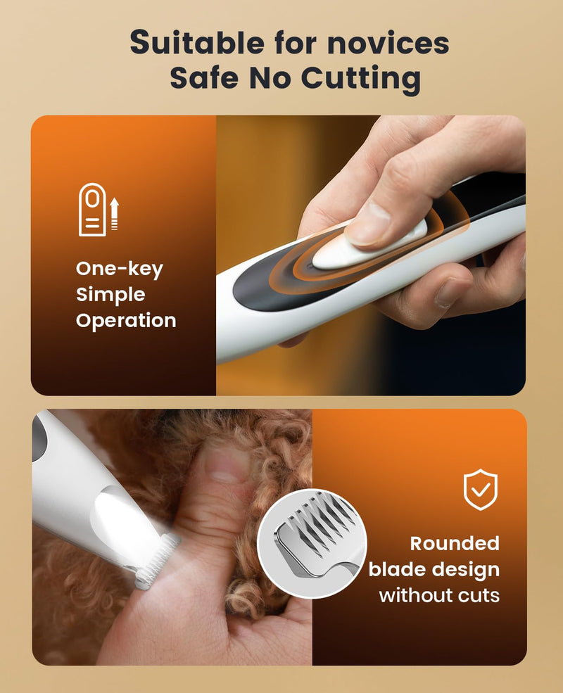 oneisall Low-Noise Dog Paw Trimmer with LED Light, Paw Trimmer for Dogs &Cats 0.8inch/20mm Wide Blade, 35dB Cordless Electric Pet Paw Grooming Clippers for Paws, Ears, Face, Rump White - PawsPlanet Australia
