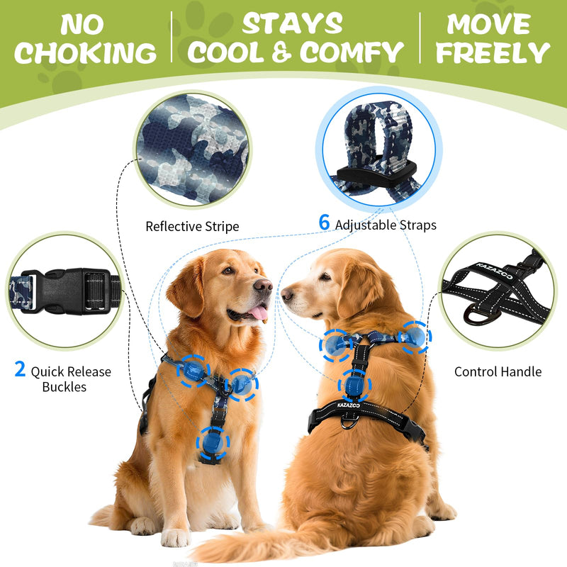 No-Pull Harness,Y-Shaped Design,Buckle-Neck Balance Harness with Reflective Stitching, Ideal for Dog Training and Night Walking, Padded Handle, Durable High-Tensile Nylon-Blue Camo-L Blue Camo L - PawsPlanet Australia