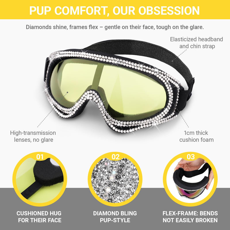 Pet Sunglasses for Dogs – UV Protection Glasses with Diamond Accents, Yellow-Reflective Lenses, Lightweight & Secure Fit (for Medium to Large Breeds) - PawsPlanet Australia